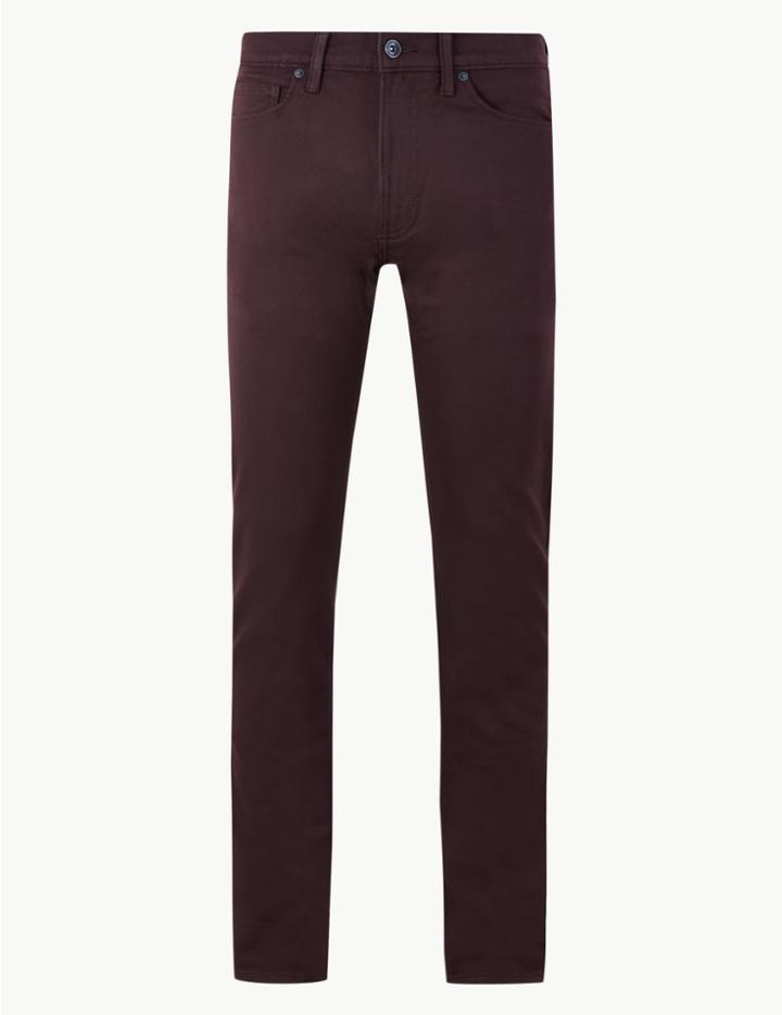 Marks & Spencer Skinny Fit Cotton Jeans With Stretch Burgundy
