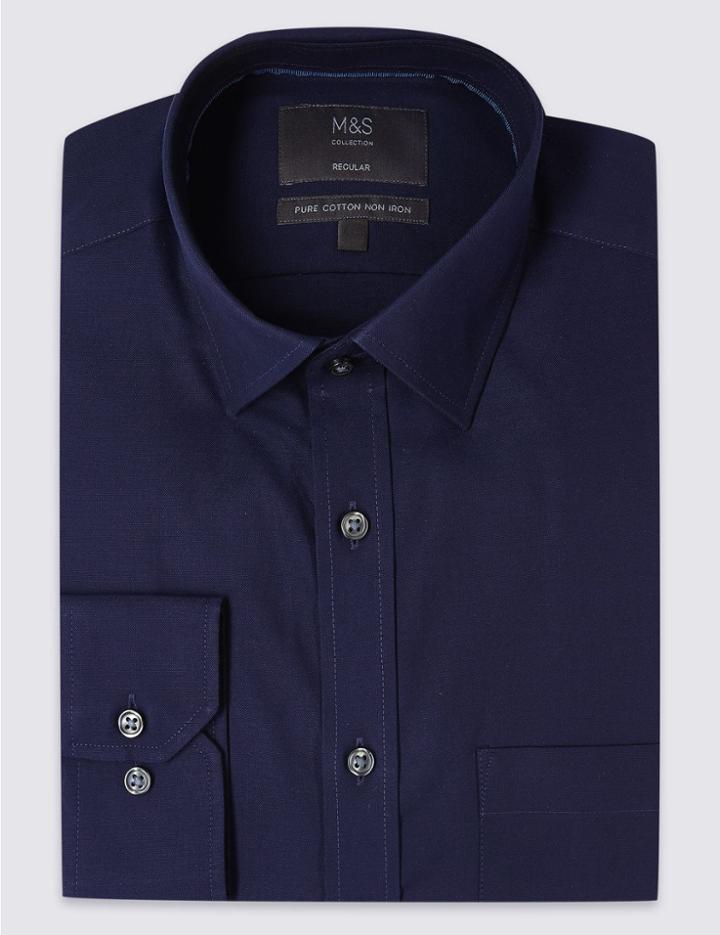 Marks & Spencer Pure Cotton Non-iron Regular Fit Shirt Navy