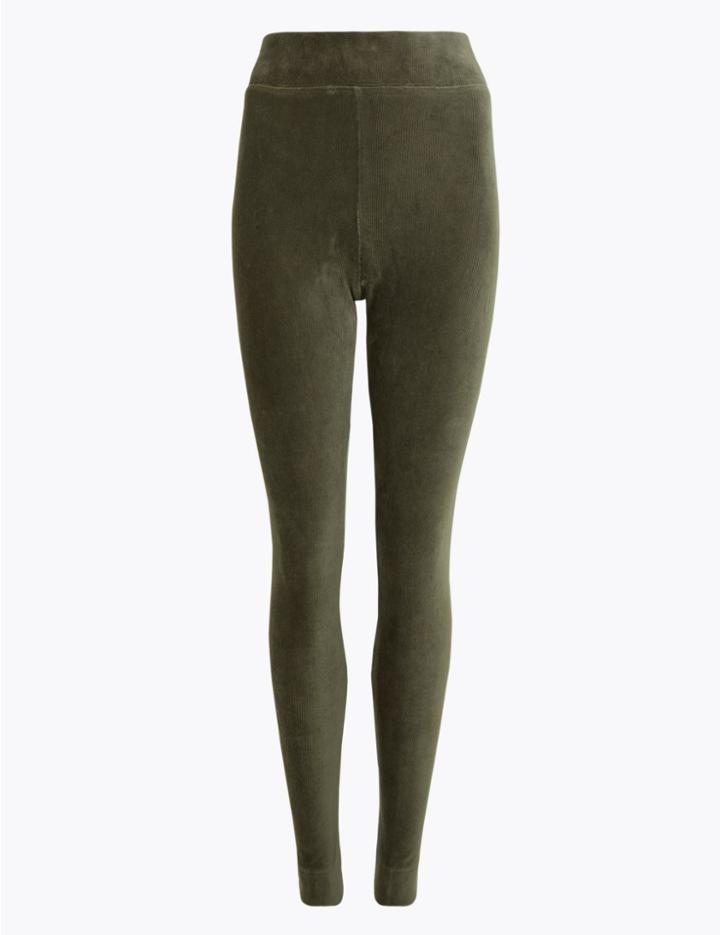 Marks & Spencer Corduroy Slim Fit Ankle Grazer Leggings Fern Green