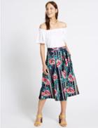 Marks & Spencer Striped Floral A-line Midi Skirt Navy Mix