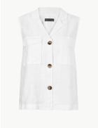 Marks & Spencer Pure Linen Button Detailed Shirt White