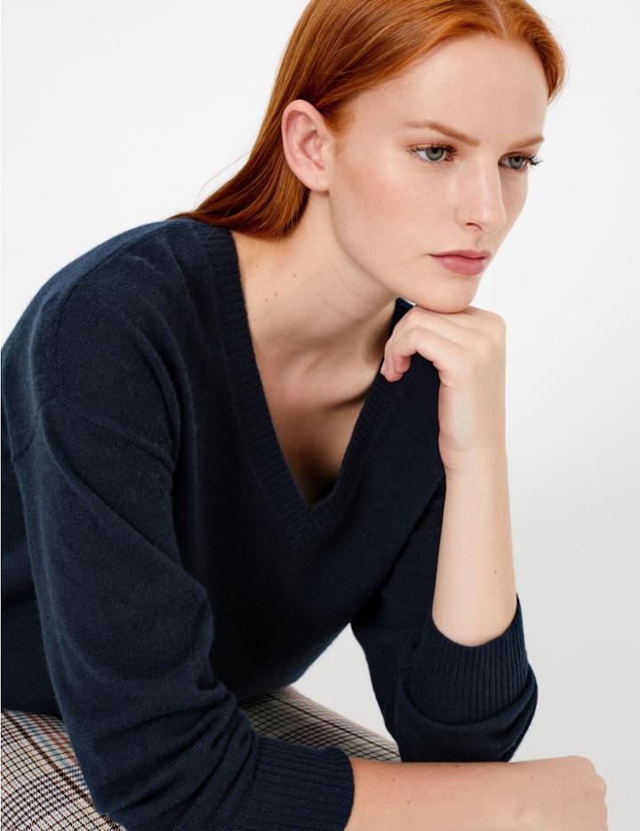 Marks & Spencer Pure Cashmere Relaxed V-neck Jumper Medium Navy