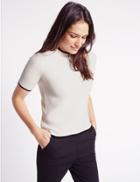 Marks & Spencer Pure Cotton Turtle Neck Short Sleeve Jumper Ivory Mix
