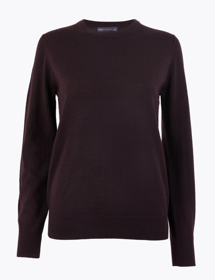 Marks & Spencer Pure Merino Wool Round Neck Jumper Mulberry