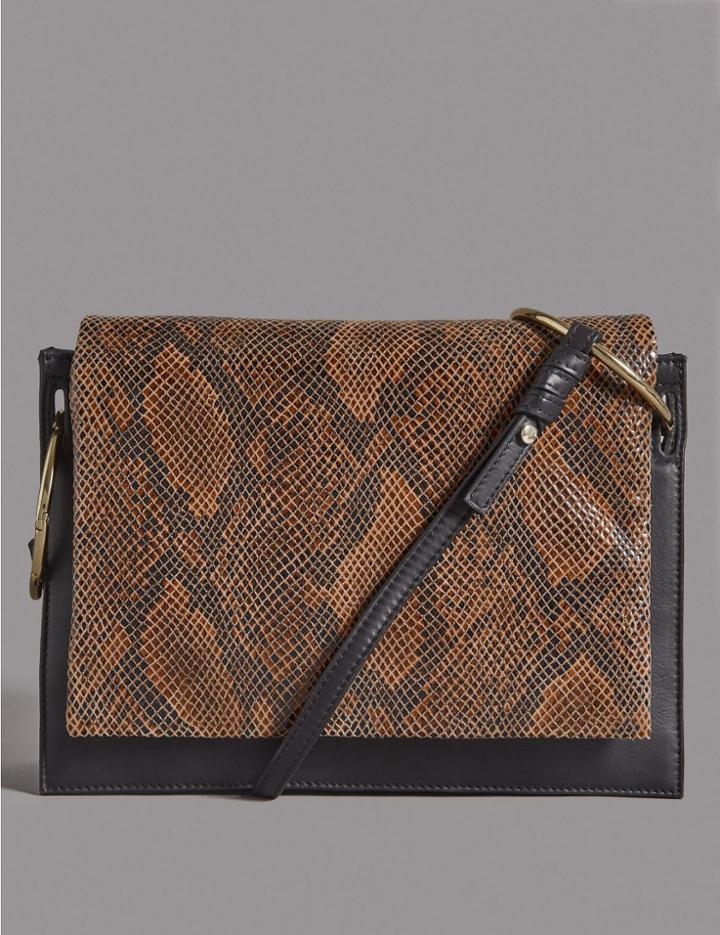 Marks & Spencer Leather Ring Shoulder Bag Brown Mix