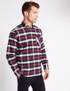 Marks & Spencer Pure Cotton Checked Shirt With Pocket Claret