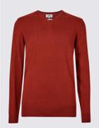 Marks & Spencer Pure Cotton V-neck Jumper Burnt Orange