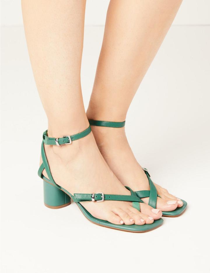 Marks & Spencer Leather Ankle Strap Sandals Green