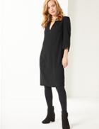 Marks & Spencer Petite Satin 3/4 Sleeve Shift Dress Black