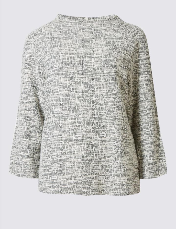 Marks & Spencer Cotton Blend 3/4 Sleeve Jersey Top Black Mix