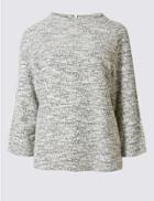 Marks & Spencer Cotton Blend 3/4 Sleeve Jersey Top Black Mix