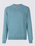 Marks & Spencer Pure Cotton V-neck Jumper Smokey Blue