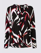 Marks & Spencer Printed Dipped Hem V-neck Long Sleeve Shirt Black Mix