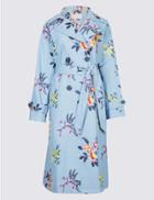 Marks & Spencer Pure Cotton Embroidered Trench Coat Blue Mix