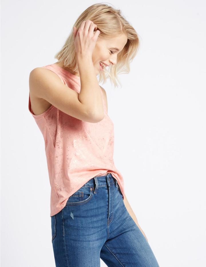 Marks & Spencer Cotton Blend Foil Sleeveless Jersey Top Pale Pink