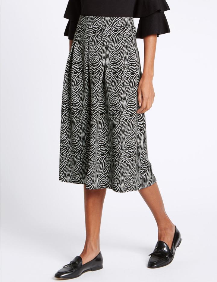 Marks & Spencer Zebra Print A-line Midi Skirt Black Mix