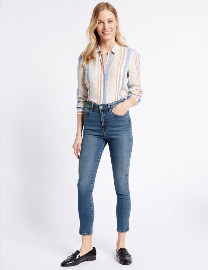 Marks & Spencer Split Hem High Rise Skinny Leg Jeans Dark Indigo