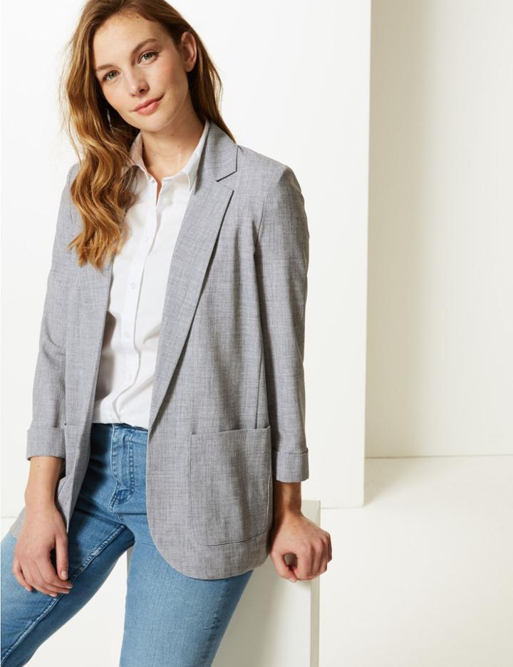 Marks & Spencer Textured Open Front Blazer Grey Mix