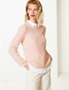 Marks & Spencer Cashmilon&trade; Textured Round Neck Jumper Cool Pink