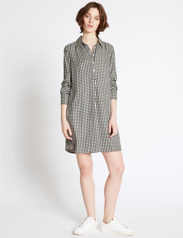 Marks & Spencer Checked Long Sleeve Shirt Dress Black Mix