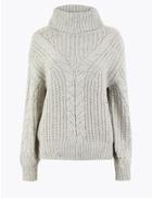 Marks & Spencer Cable Knit Roll Neck Relaxed Fit Jumper Grey