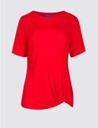 Marks & Spencer Knot Front Round Neck Short Sleeve T-shirt Bright Red