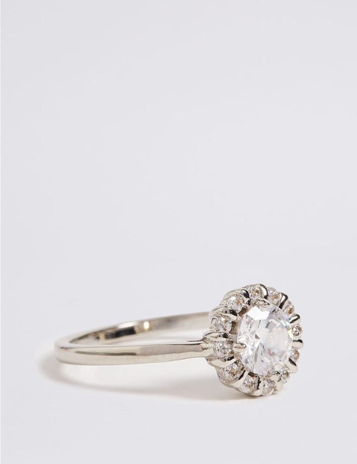 Marks & Spencer Platinum Plated Round Stone Ring Silver
