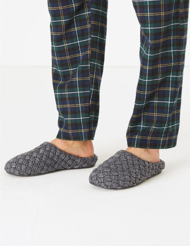 Marks & Spencer Chunky Knitted Mule Slippers Grey Mix