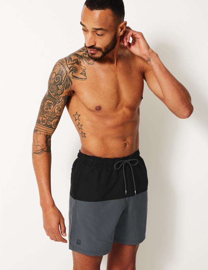 Marks & Spencer Quick Dry Colour Block Swim Shorts Grey Mix