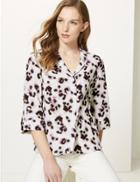 Marks & Spencer Animal Print 3/4 Sleeve Shirt Ivory Mix