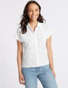 Marks & Spencer Pure Cotton Embroidered Short Sleeve Shirt Soft White