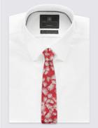 Marks & Spencer Pure Silk Textured Floral Tie Red Mix