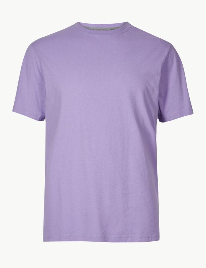 Marks & Spencer Regular Fit Pure Cotton Crew Neck T-shirt Lilac