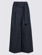 Marks & Spencer Cotton Blend Wide Leg Trousers Navy