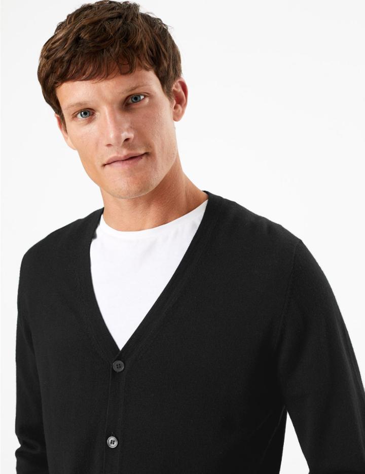 Marks & Spencer Pure Merino Wool V Neck Cardigan Black