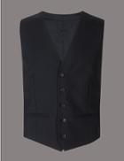 Marks & Spencer Navy Slim Fit Wool Waistcoat Dark Navy