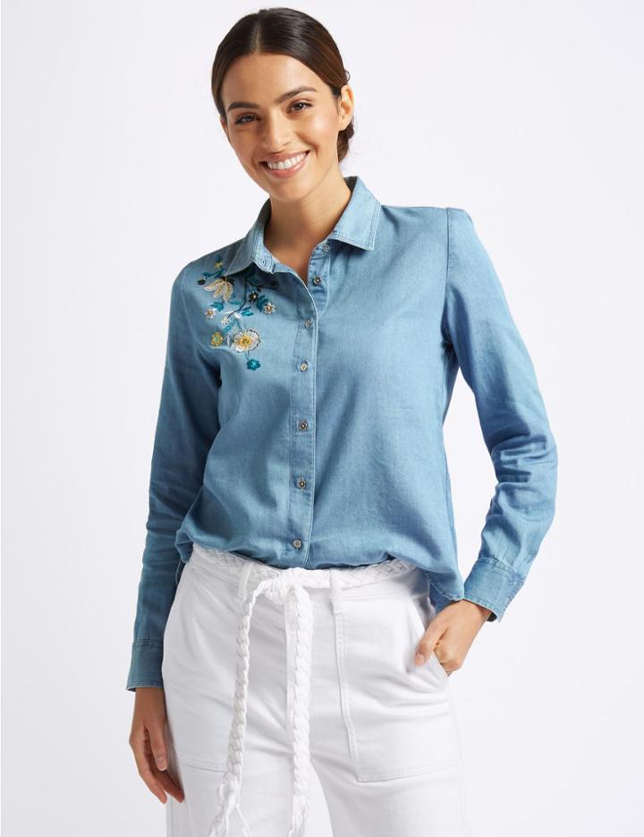 Marks & Spencer Embroidered Long Sleeve Shirt Denim