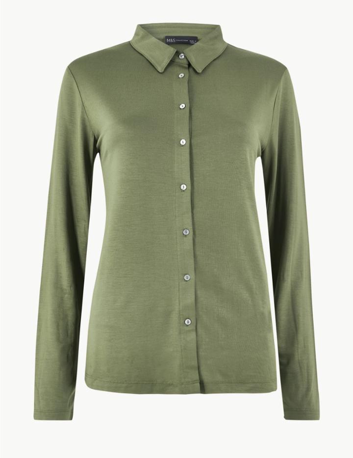 Marks & Spencer Long Sleeve Mercerised Shirt Hunter Green