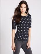 Marks & Spencer Printed Half Sleeve Jersey Top Navy Mix