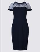 Marks & Spencer Mesh Yoke Short Sleeve Bodycon Dress Navy