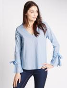 Marks & Spencer Spotted V-neck Long Sleeve Shell Top Blue Mix