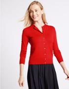 Marks & Spencer Long Sleeve Round Neck Cardigan Lacquer Red