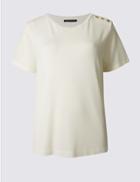 Marks & Spencer Shoulder Button Short Sleeve T-shirt Ivory
