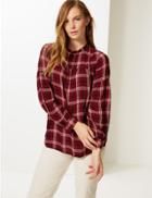 Marks & Spencer Checked Round Neck Long Sleeve Blouse Red Mix