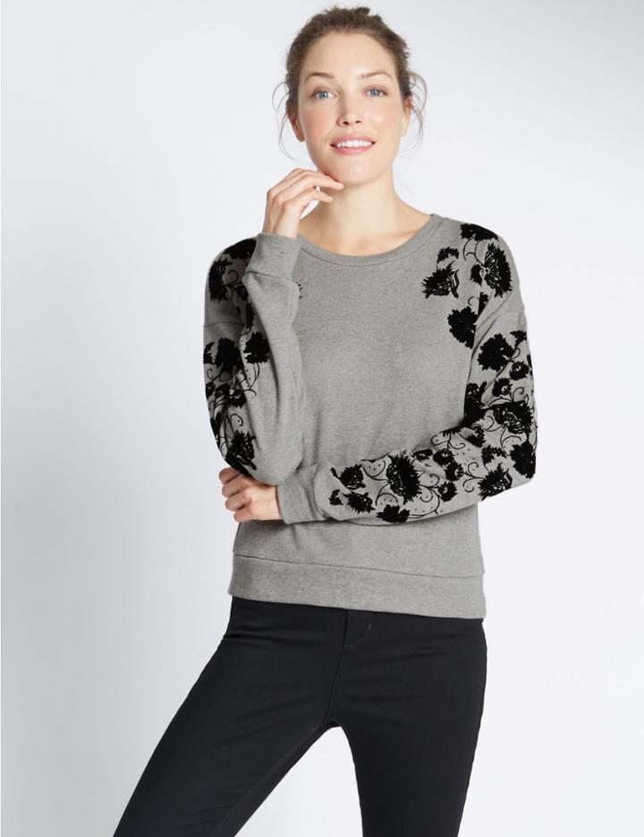 Marks & Spencer Pure Cotton Crew Neck Sweatshirt Grey Mix