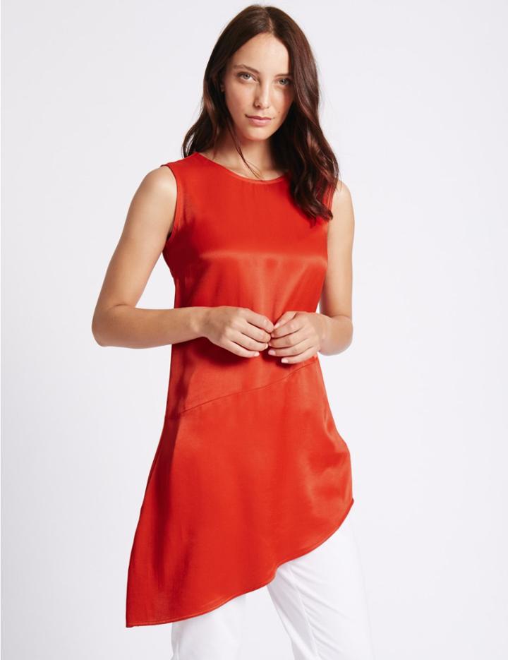 Marks & Spencer Satin Asymmetric Longline Sleeveless Tunic Orange