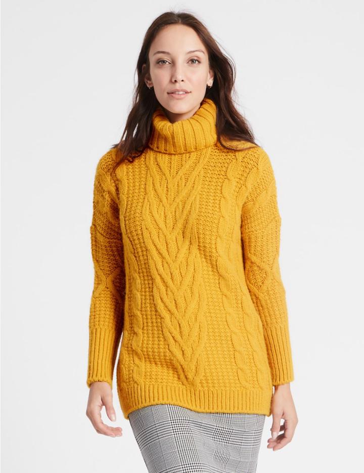 Marks & Spencer Cable Knit Turtle Neck Jumper Gold
