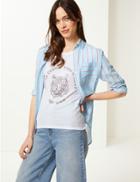 Marks & Spencer Printed Round Neck Relaxed Fit T-shirt Grey Marl