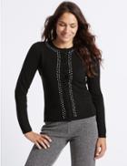 Marks & Spencer Embellished Round Neck Beaded Cardigan Black Mix