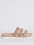 Marks & Spencer Sparkle Triple Strap Mule Sandals Gold Mix
